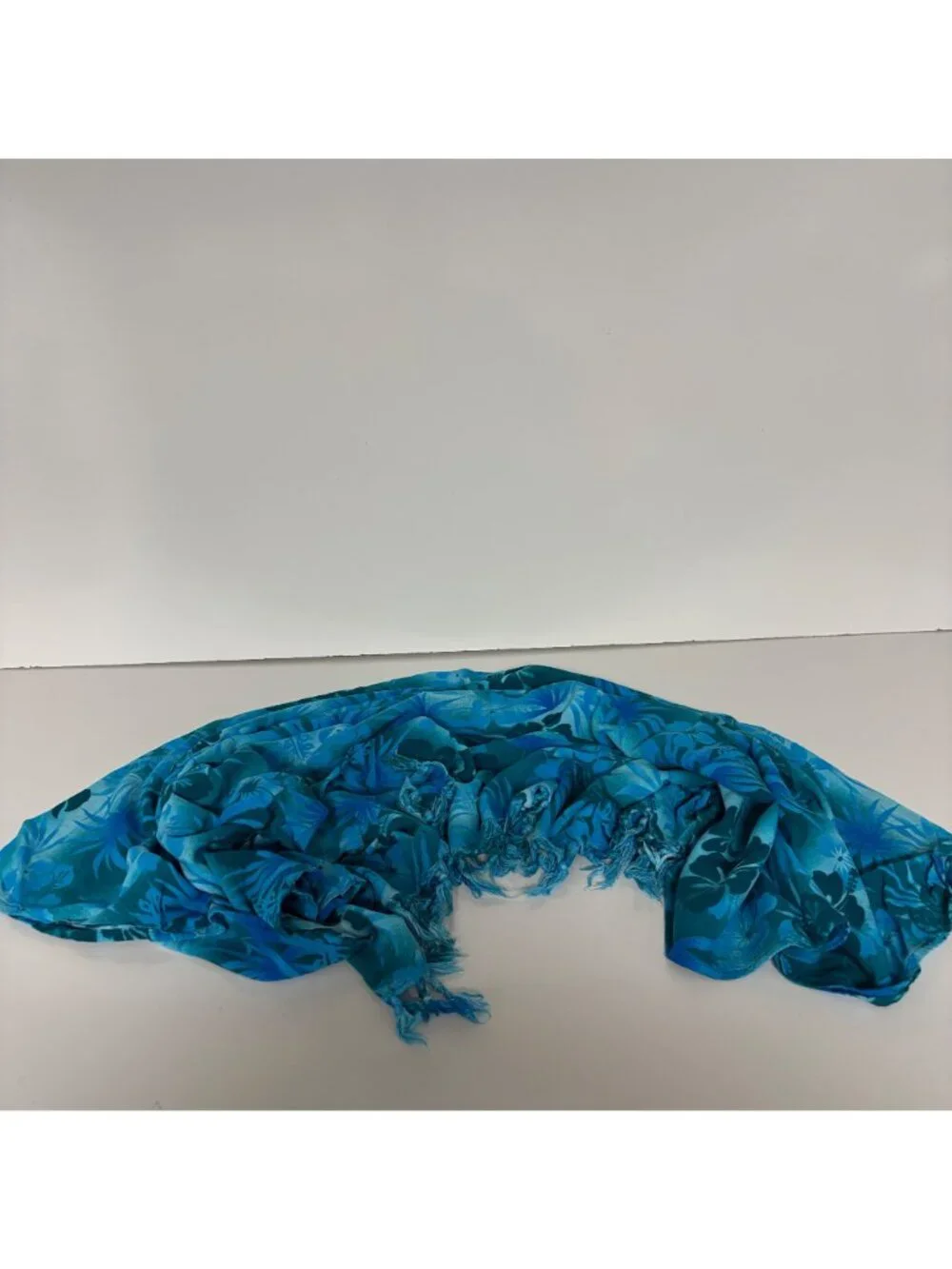 Hawaiian Floral Blue Scarf Fringe Shawl Sarong Wrap Cover Up Fashion Accessory